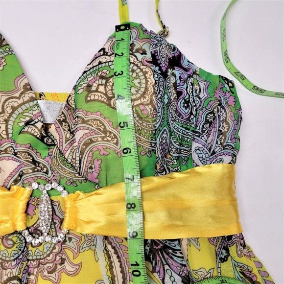 𝅺LONG Yellow Green Spaghetti Strap Polyester Gown- NWOT - Picture 14 of 14